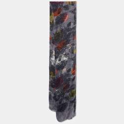 Kenzo Grey Floral Scribble Print Silk Stole