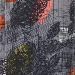 Kenzo Grey Floral Scribble Print Silk Stole