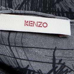 Kenzo Grey Floral Scribble Print Silk Stole
