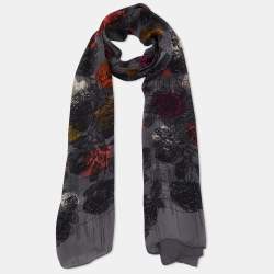 Kenzo Grey Floral Scribble Print Silk Stole