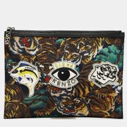 Kenzo Multicolor Printed Nylon Flying Tiger Zip Pouch