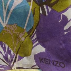 Pre Owned Kenzo Brown/Green Floral Print Silk Stole