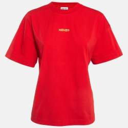 Pre Owned Kenzo Red Logo Print Cotton T-Shirt S