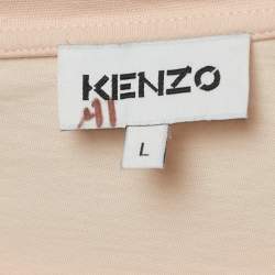 Pre Owned Kenzo Light Orange Tiger Print Cotton Half Sleeve T-Shirt L