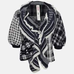 Kenzo Black/White Patterned Knit Buttoned Front Sweater L
