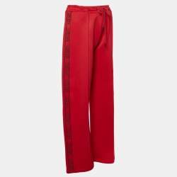 Pre Owned Kenzo Red Jersey Logo Stripe Panel Track Pants L