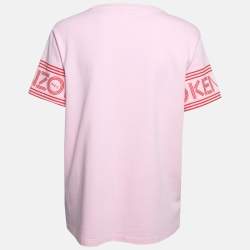 Pre Owned Kenzo Pink Logo Print Cotton T-Shirt L