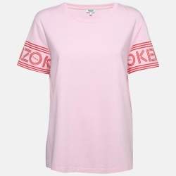 Pre Owned Kenzo Pink Logo Print Cotton T-Shirt L