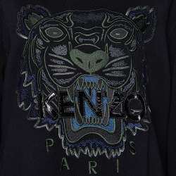 Pre Owned Kenzo Black Embroidered Cotton Knit Crewneck Sweatshirt XL