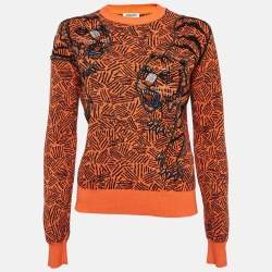 Kenzo Orange Tiger Embroidered Cotton Knit Sweatshirt L