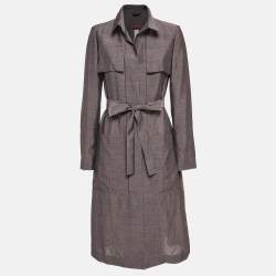 Kenzo Grey Wool Blend Belted Mid-Length Coat M