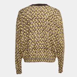 Pre Owned Kenzo Yellow Patterned Cotton Knit V-Neck Sweater S