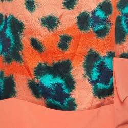 Pre Owned Kenzo Orange Printed Silk Relaxed Fit Blouse S
