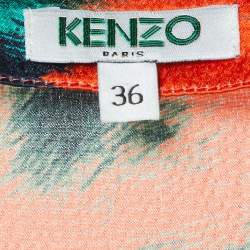 Pre Owned Kenzo Orange Printed Silk Relaxed Fit Blouse S