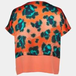 Pre Owned Kenzo Orange Printed Silk Relaxed Fit Blouse S