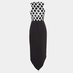 Kenzo Black Printed Velvet and Stretch Crepe Asymmetric Midi Dress S