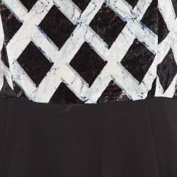 Kenzo Black Printed Velvet and Stretch Crepe Asymmetric Midi Dress S