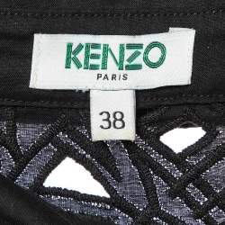 Pre Owned Kenzo Black Cotton Poplin Lace Detailed Short Sleeve Dress M