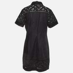Pre Owned Kenzo Black Cotton Poplin Lace Detailed Short Sleeve Dress M