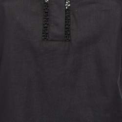 Pre Owned Kenzo Black Cotton Poplin Lace Detailed Short Sleeve Dress M
