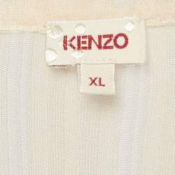 Kenzo Beige Printed Jersey and Mesh Ruffle Trimmed T-Shirt XL
