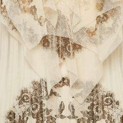 Kenzo Beige Printed Jersey and Mesh Ruffle Trimmed T-Shirt XL