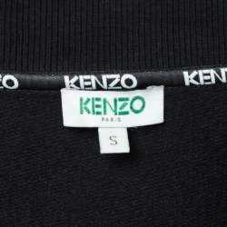 Pre Owned Kenzo Black Logo Print Cotton Knit V-Neck Sweatshirt S