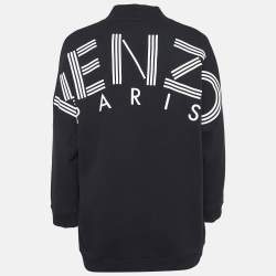 Pre Owned Kenzo Black Logo Print Cotton Knit V-Neck Sweatshirt S