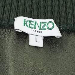 Pre Owned Kenzo Olive Green Crepe Tiger Motif Detail Sweatshirt L