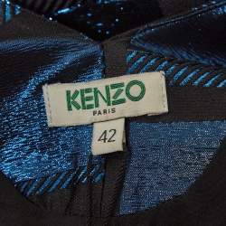 Kenzo Blue Square Lurex V-Neck Shift Dress L