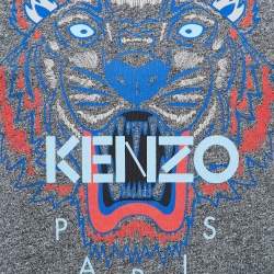Kenzo Grey Lion Print Melange Knit T-Shirt S