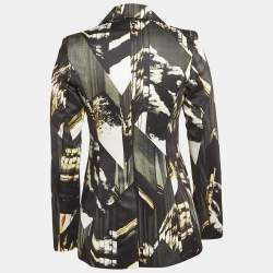 Pre Owned Kenzo Black Printed Gabardine Button Front Blazer S