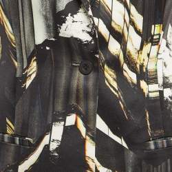 Pre Owned Kenzo Black Printed Gabardine Button Front Blazer S