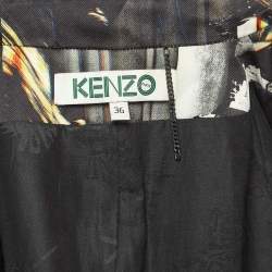 Pre Owned Kenzo Black Printed Gabardine Button Front Blazer S