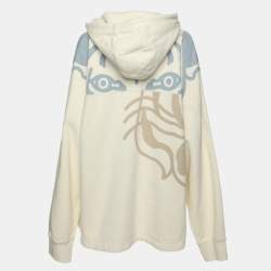 Pre Owned Kenzo Cream Printed Cotton Knit Hoodie Sweatshirt L