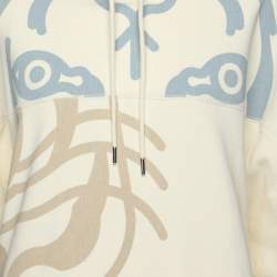 Pre Owned Kenzo Cream Printed Cotton Knit Hoodie Sweatshirt L