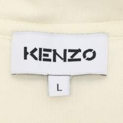 Pre Owned Kenzo Cream Printed Cotton Knit Hoodie Sweatshirt L