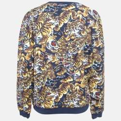 Pre Owned Kenzo Blue Tiger Print Cotton Crew Neck Sweatshirt XL