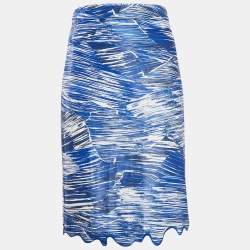 Kenzo Blue Printed Cotton Blend Embroidered Hem Skirt S