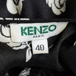 Kenzo Blue/Black Rose Print Crepe Ruffled Midi Dress M