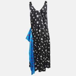 Kenzo Blue/Black Rose Print Crepe Ruffled Midi Dress M