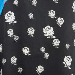 Kenzo Blue/Black Rose Print Crepe Ruffled Midi Dress M