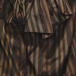 Pre Owned Kenzo Brown Striped Silk Blend Bow Detail Ruffled Blouse S