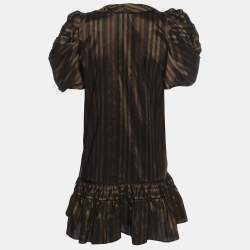 Pre Owned Kenzo Brown Striped Silk Blend Bow Detail Ruffled Blouse S