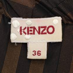 Pre Owned Kenzo Brown Striped Silk Blend Bow Detail Ruffled Blouse S