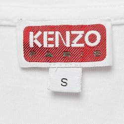 Pre Owned Kenzo White Logo Patch Jersey Crew Neck T-Shirt S