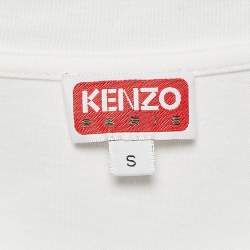 Pre Owned Kenzo White Logo Flock Print Cotton T-Shirt S