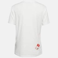 Pre Owned Kenzo White Logo Flock Print Cotton T-Shirt S