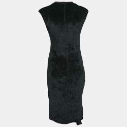Pre Owned Kenzo Black Stretch Velour Ruched Asymmetric Midi Dress S
