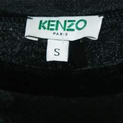Pre Owned Kenzo Black Stretch Velour Ruched Asymmetric Midi Dress S